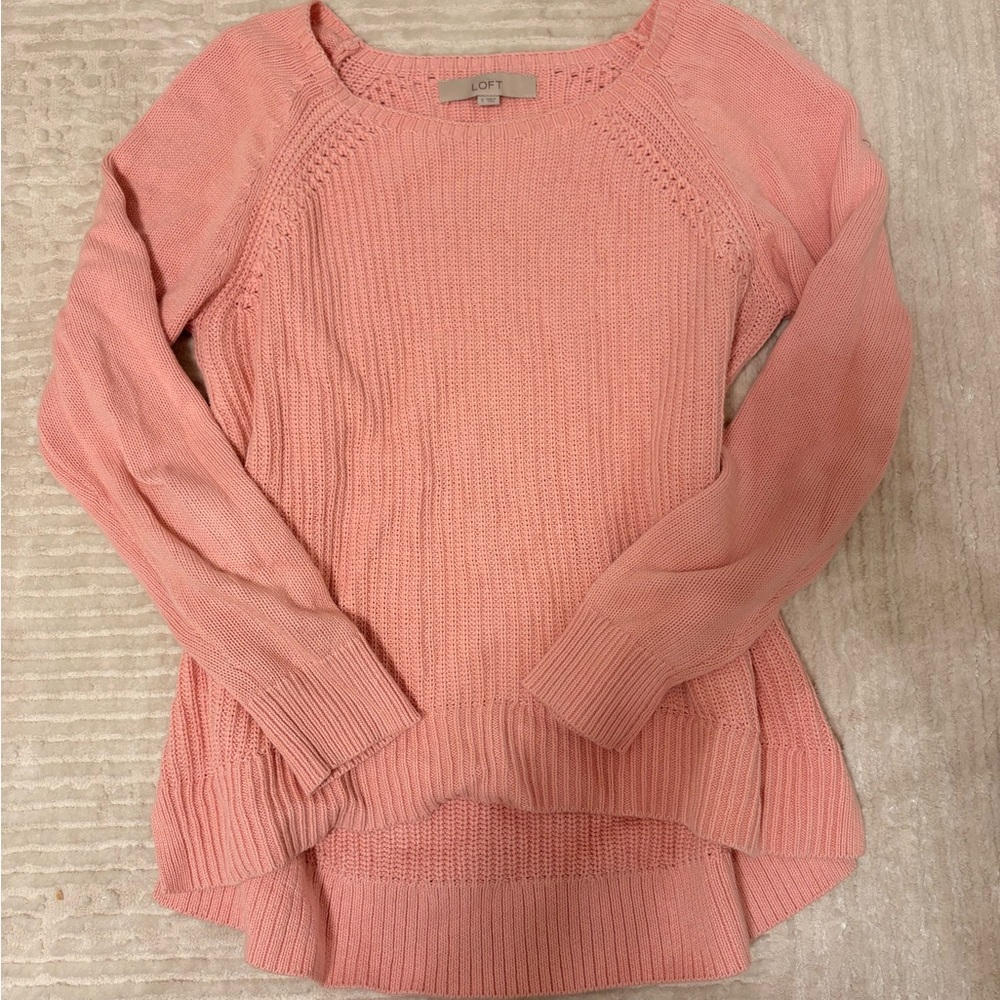 💖 Ann Taylor LOFT Chunky Knit High-Low Sweater | Pink S 🎀